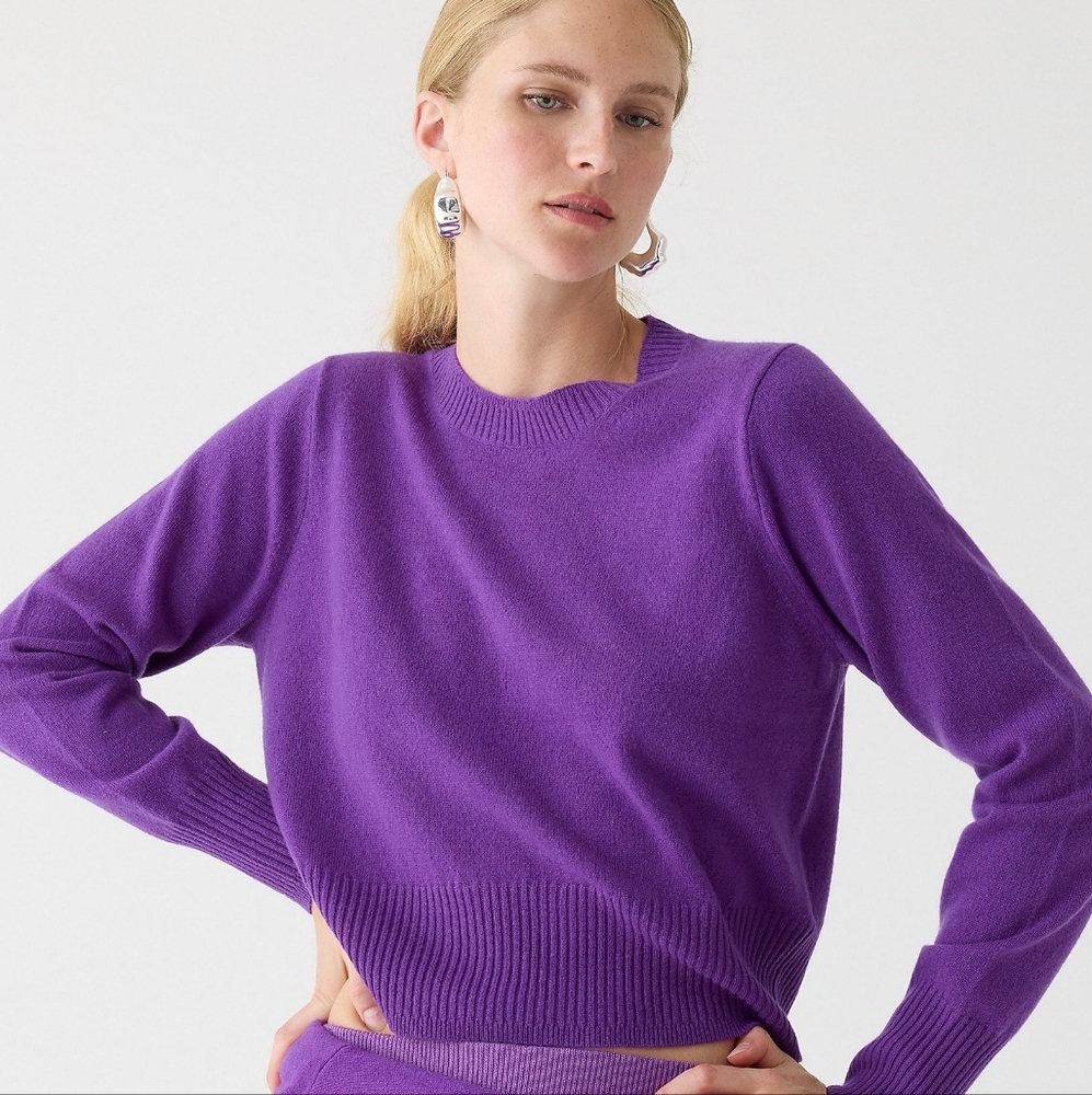 Purple JCrew Shrunken Cashmere Sweater - medium